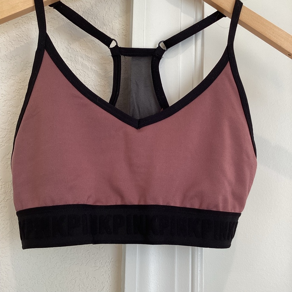 PINK Victoria’s Secret Racerback Sports Bra Small Mauve Black